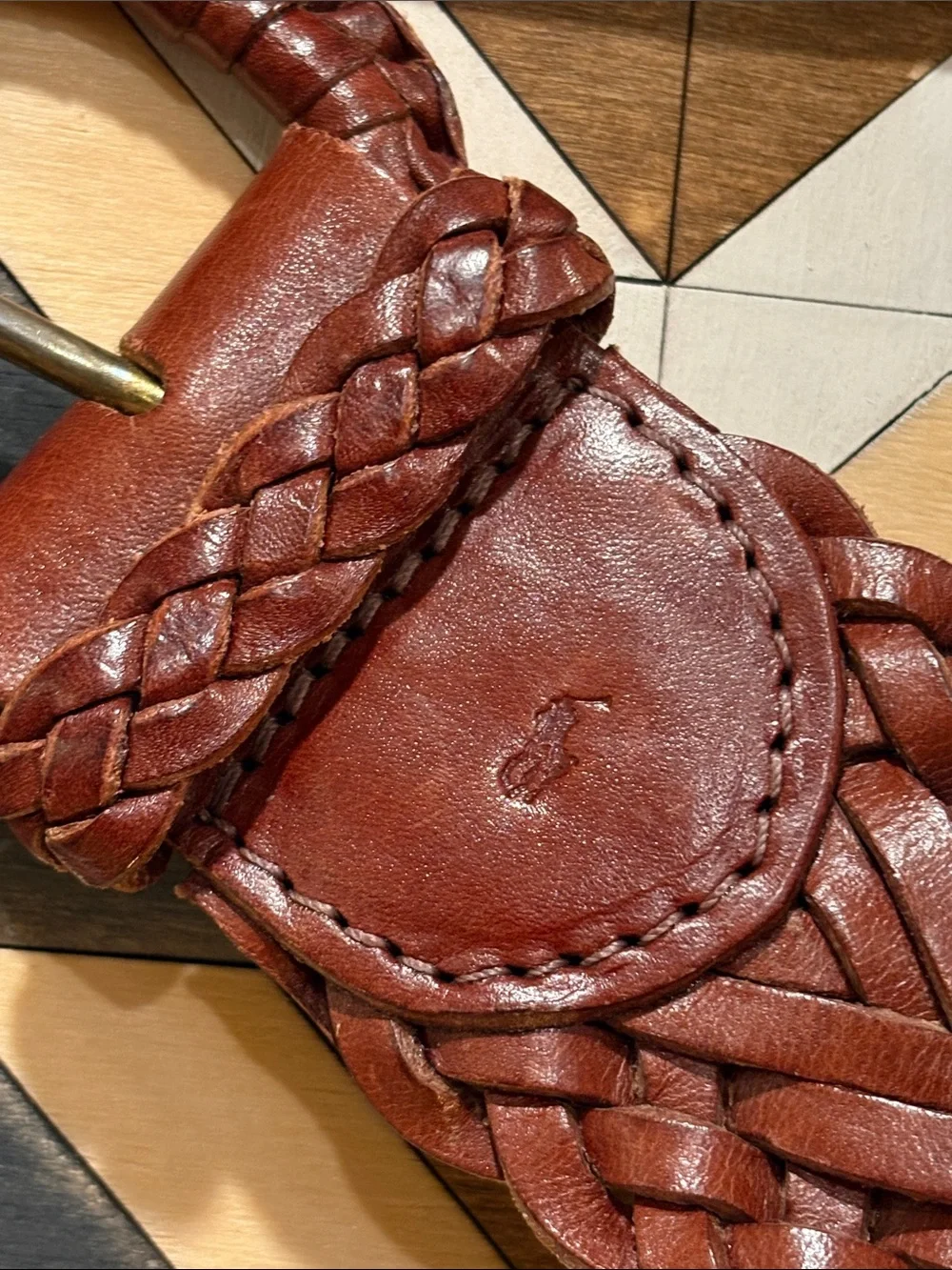 Vintage Ralph Lauren 80s Braided Brown Wide Leather Belt Made in England size 26